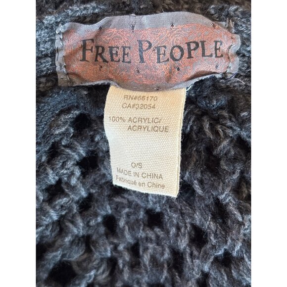 Free People Crochet Poncho Cape Heather Gray 100%‎ Acrylic Boho Toasty O/S - Picture 10 of 10